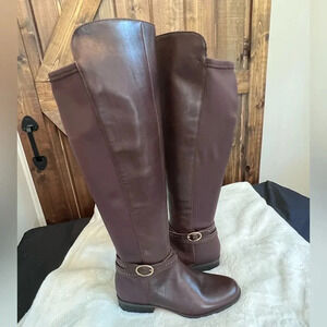 Bandolino Womens 7 Wide Shaft Knee High Boot Brown Leather Zipper Riding Cassia